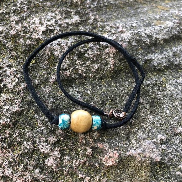 NWOT Minimalist necklace - wood and blue ceramic bead necklace - unisex - Picture 3 of 4